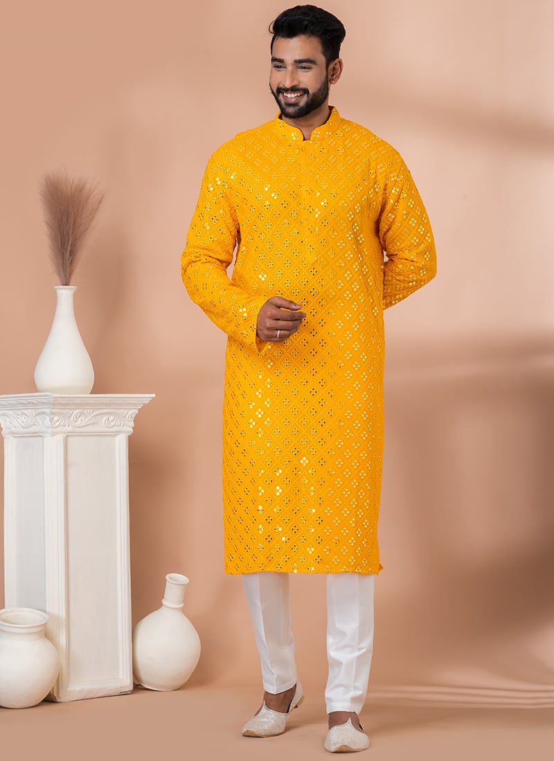Sophisticated Embroidered Sequins Viscose Kurta Pyjama Party Wear