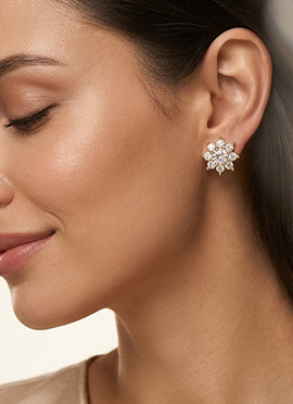 Sophisticated Golden 925 Sterling Silver Moissanite Embellished Stud Earrings