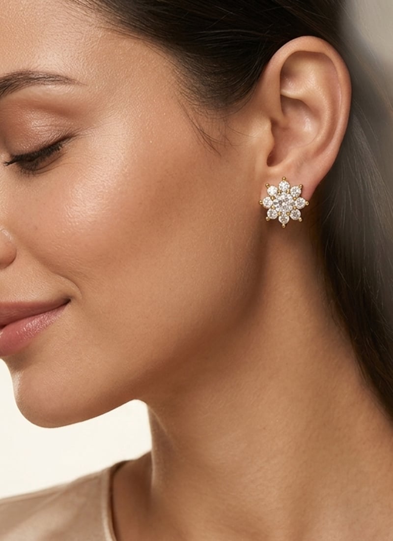 Sophisticated Golden 925 Sterling Silver Moissanite Embellished Stud Earrings Wedding Wear