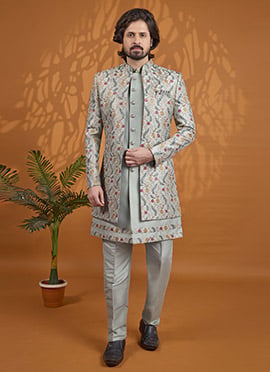 Sophisticated Grey Art Silk Indowestern Sherwani