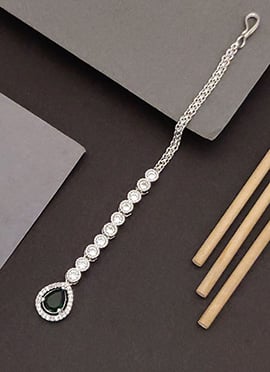 Sophisticated Green Kundan Stones American Diamond Mangtikka