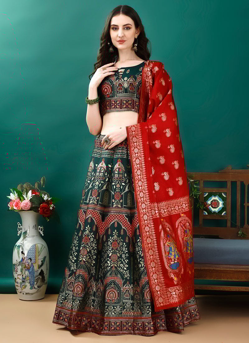 Sophisticated Green Silk Jacquard Lehenga Choli Festive Wear-GHSRK191461