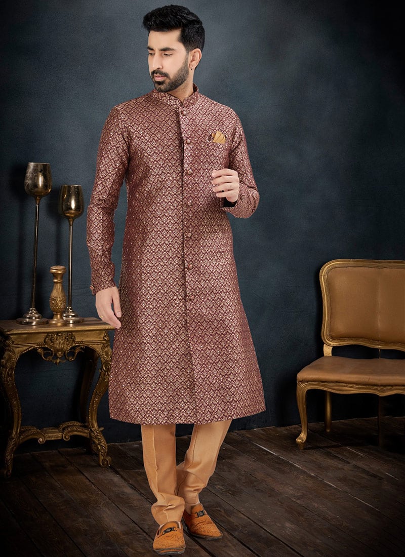 Sophisticated Jacquard Banarasi Silk Classic Sherwani Party Wear