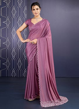 Sophisticated Mauve Faux Georgette Hand Embroidered Tikki Work Saree