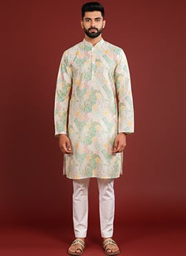 Sophisticated Multicolored Silk Printed Kurta Pyjama