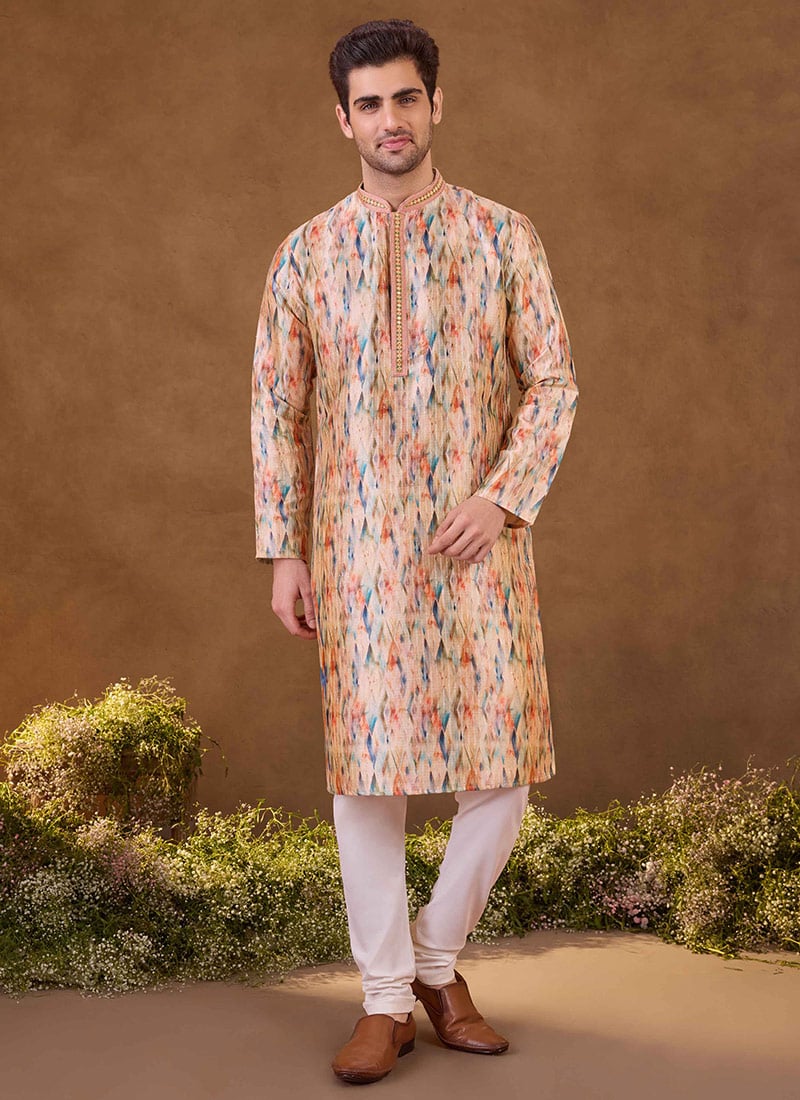 Sophisticated Multicolour Digital Sequence Designer Kurta Pyjama Set Festive Wear