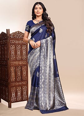 Sophisticated Navy Blue Silk Jacquard Zari Saree