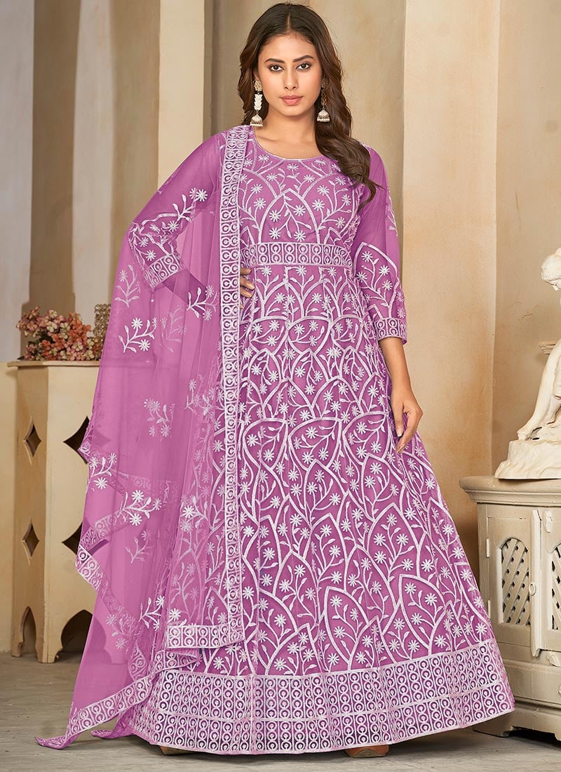 Sophisticated Net Embroidered Anarkali Suit Party Wear