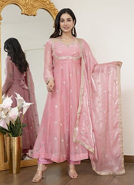 Sophisticated Peach Silk Embroidered Sequins Anarkali Suit