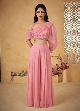 Sophisticated Pink Organza Zari Sequins Indo Western Set