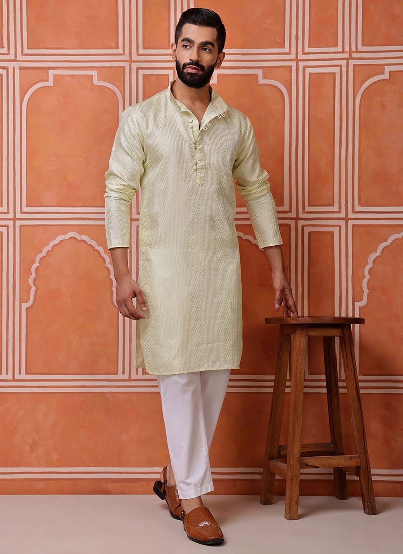 Sophisticated Pista Green Blended Cotton Sequins Embroidered Kurta Pyjama Festive Wear