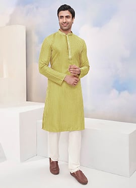 Sophisticated Pista Green Silk Thread and Sequins Kurta Pyjama