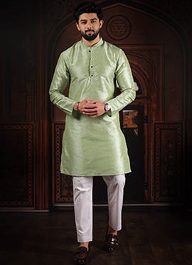 Sophisticated Pista Green Silk Woven Designer Kurta Pyjama
