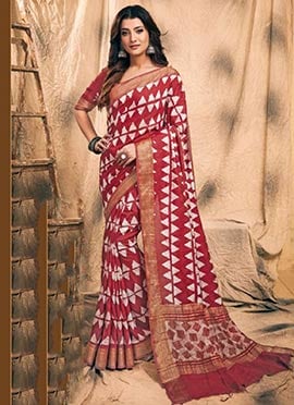 Sophisticated Red Chanderi Silk Batik Print Saree