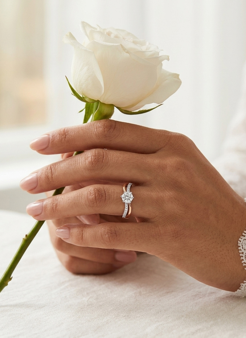Sophisticated Rose Gold 925 Sterling Silver Moissanite Ring Wedding Wear