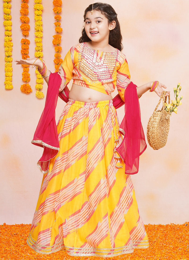 Sophisticated Silk Printed Kids Girls Umbrella Lehenga Festive Wear