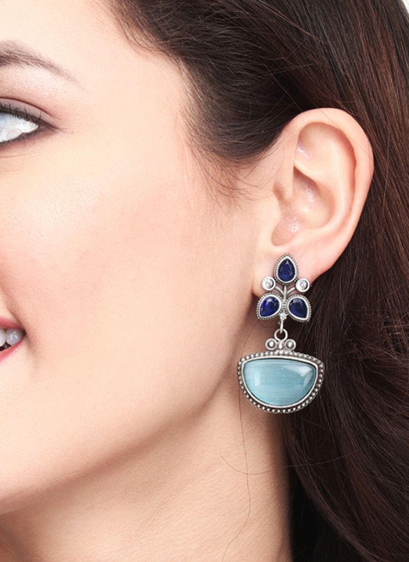 Sophisticated Silver Oxidised And Stone Drop Festive Wear