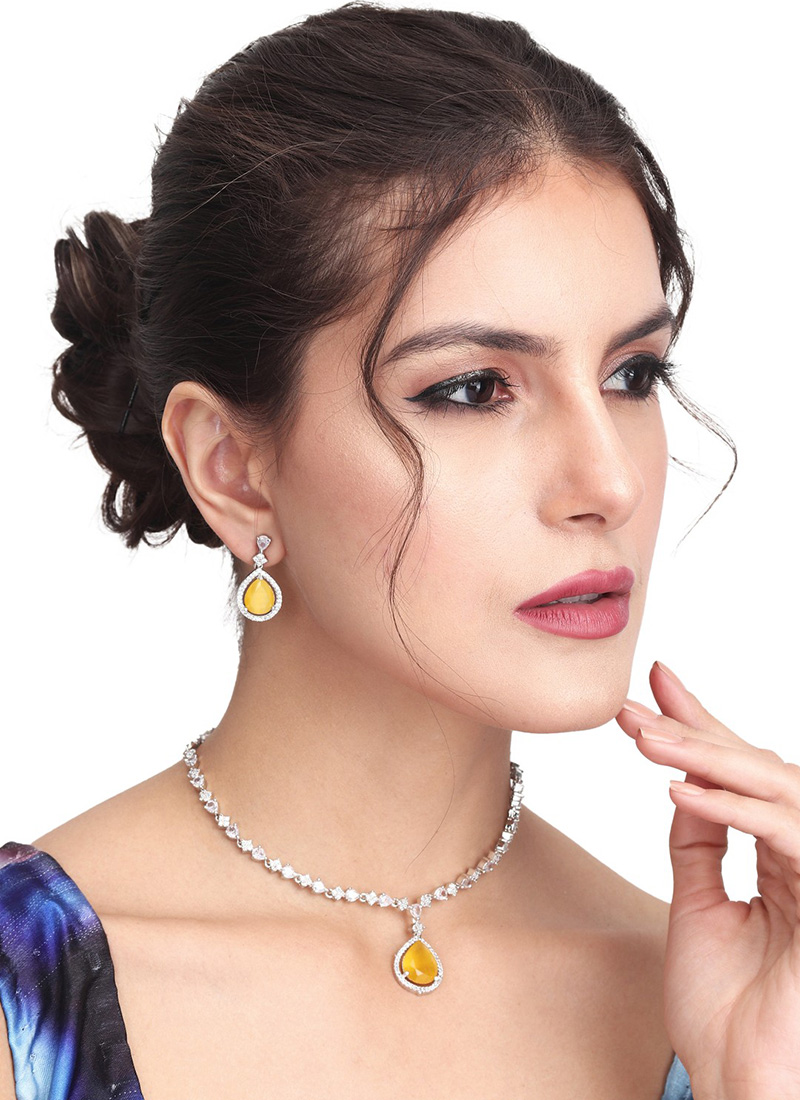 Sophisticated Silver Yellow Stone Necklace