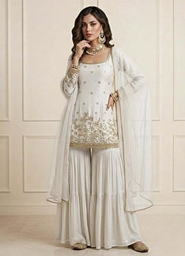 Sophisticated White Art Silk Embroidered Sharara Suit