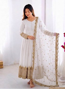 Sophisticated White Faux Georgette Embroidered Sequins Anarkali Suit