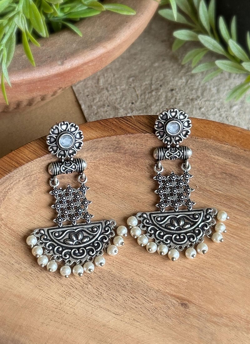 Sophisticated White Kundan Oxidised Chandeliers Festive Wear