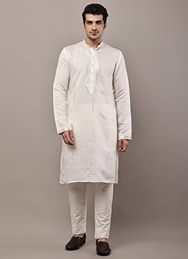 Sophisticated White Viscose Silk Embroidered Sequins Kurta Pyjama