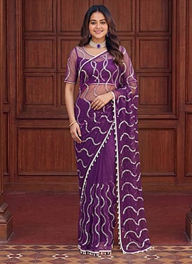 Sophisticated Wine Net Sequins Saree