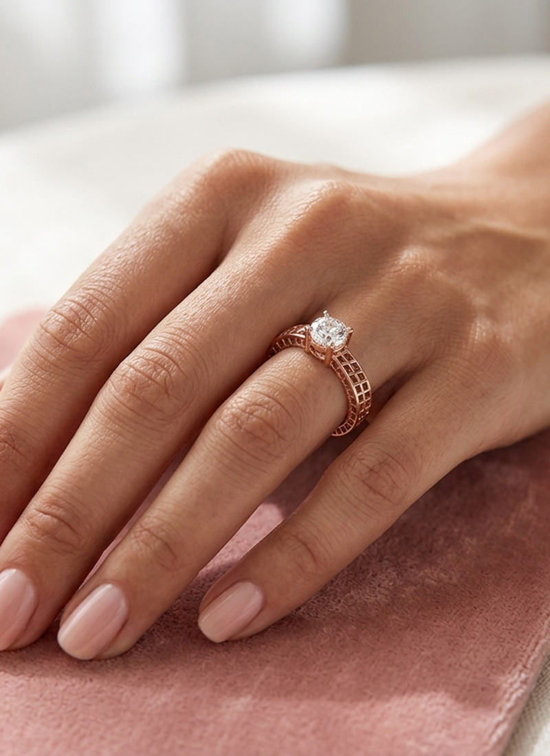 Sparkling Rose Gold 925 Sterling Silver Moissanite Ring Wedding Wear