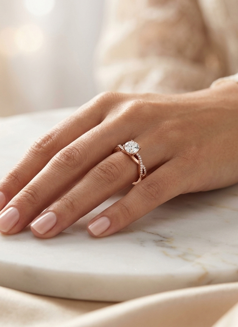 Sparkling Rose Gold 925 Sterling Silver Moissanite Ring Wedding Wear