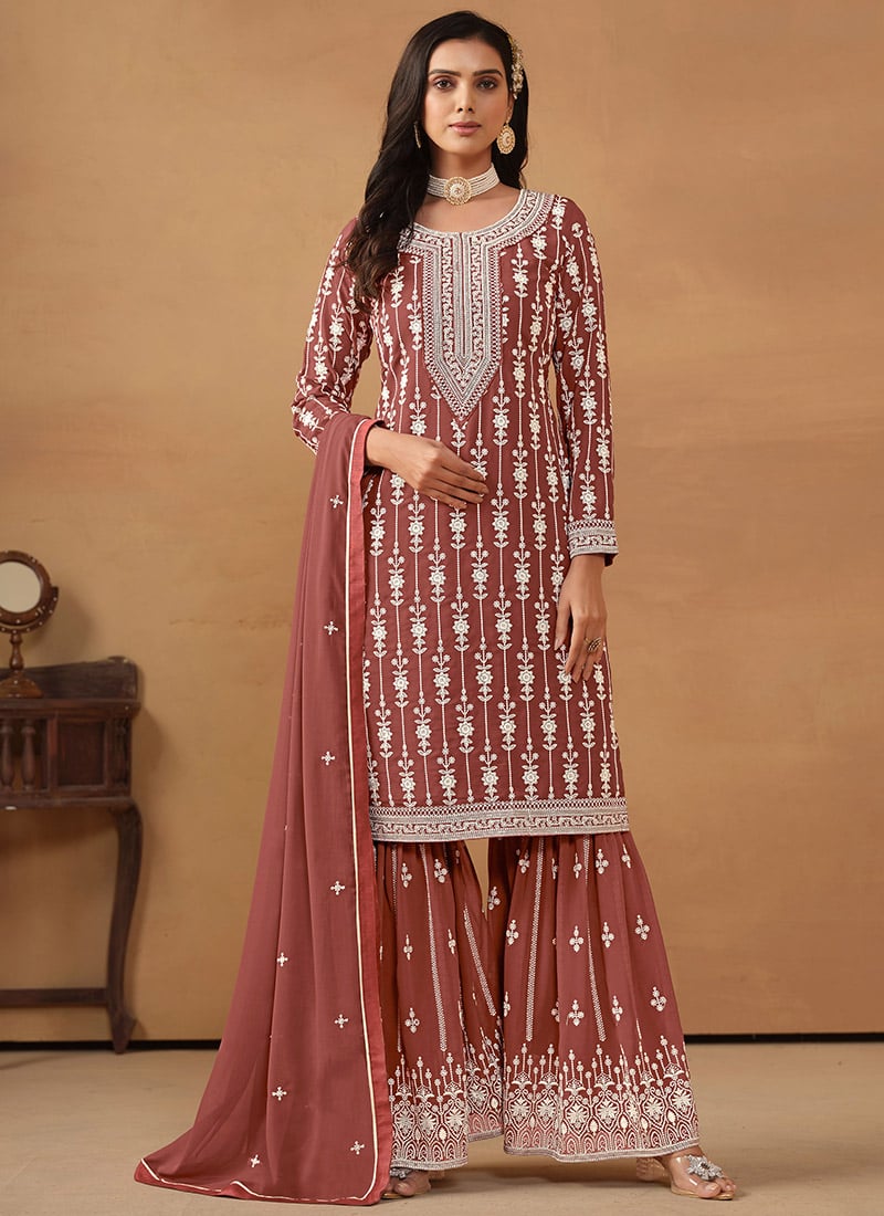 Splendid Embroidered Sequins Georgette Sharara Suit Party Wear