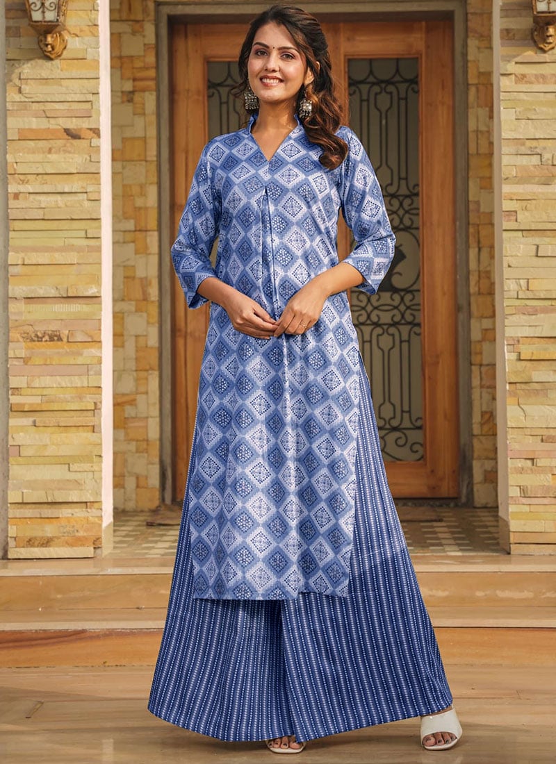Splendid Printed Rayon Kurta Palazzo Set