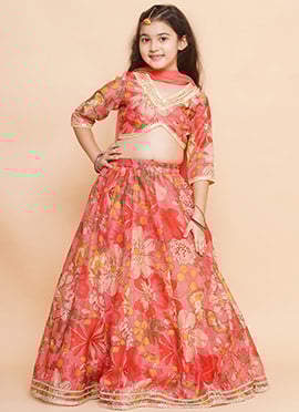 Splendid Silk Printed Kids Girls Umbrella Lehenga