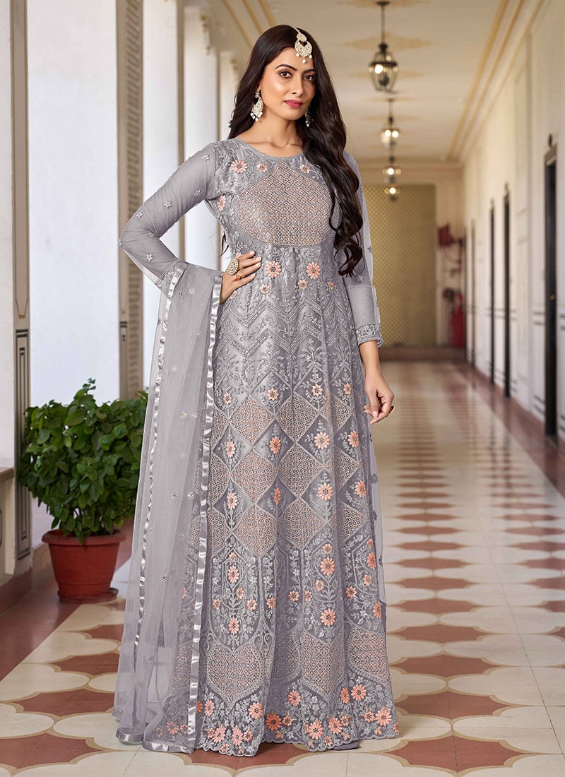 Splendidly Embroidered Sequins Net Anarkali Suit Party Wear