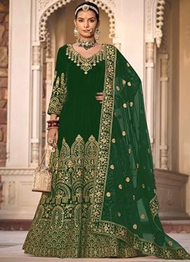 Splendidly Embroidered Stone And Mirror Work Anarkali Suit