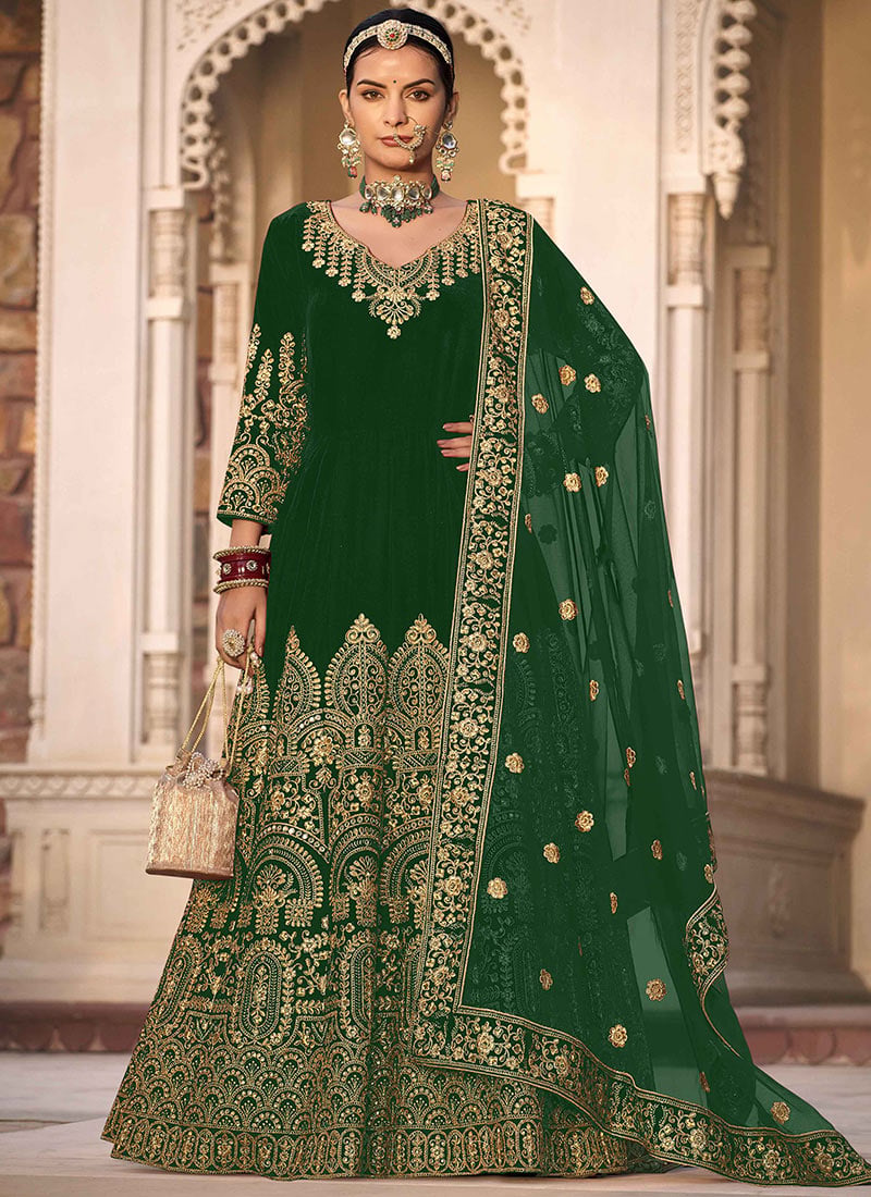Splendidly Embroidered Stone And Mirror Work Anarkali Suit Party Wear