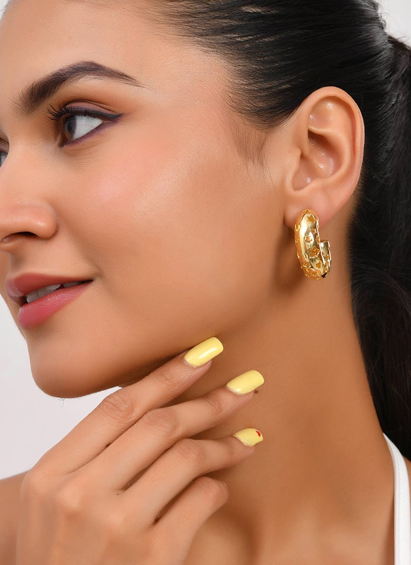 Star Cutout Chunky Hoop Earrings Festive Wear