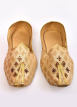 Statement Fawn Zari Silk Jacquard Cutdana Mojri