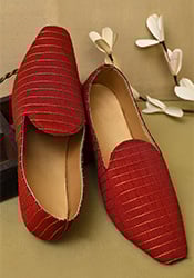 Statement Red Dupion Silk Embroidered Mojri