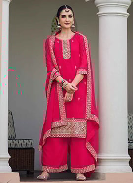 Step Into Tradition Pink Georgette Embroidered Sequins Palazzo Suit