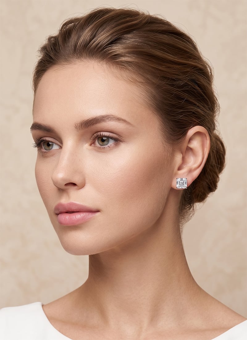 Sterling Silver Asscher Cut Moissanite Stud Earrings After Six Wear