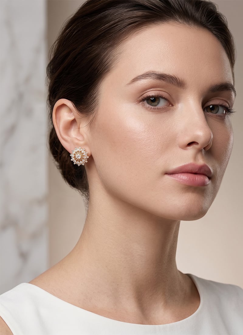 Sterling Silver Gold Tone Floral Halo Moissanite Stud Earrings After Six Wear
