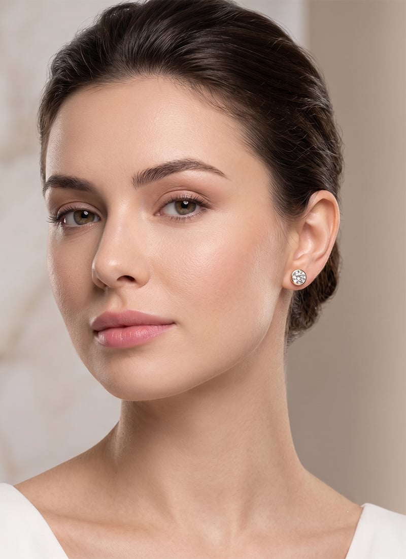 Sterling Silver Raised Basket Round Moissanite Stud Earrings After Six Wear