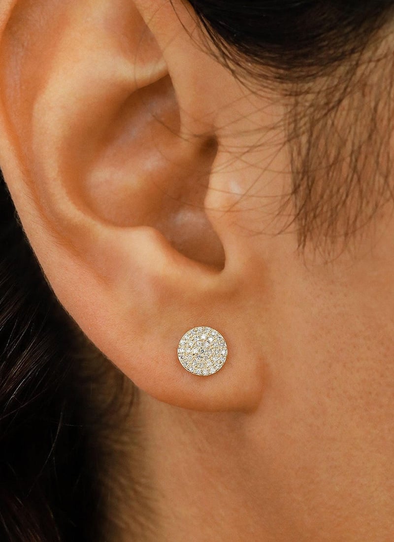 Sterling Silver Round Pave Moissanite Stud Earrings After Six Wear