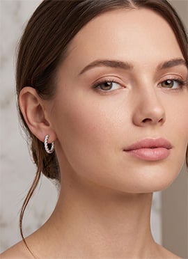 Sterling Silver Slim Round Moissanite Hoop Earrings