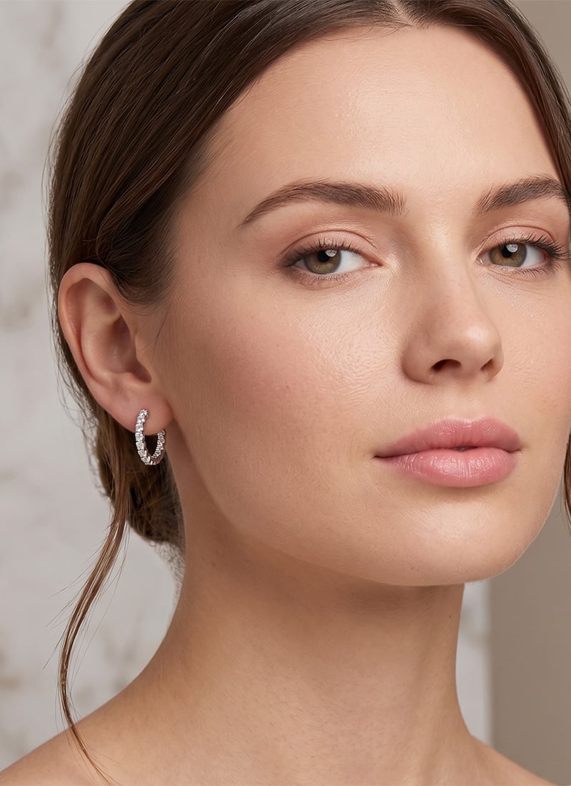Sterling Silver Slim Round Moissanite Hoop Earrings After Six Wear