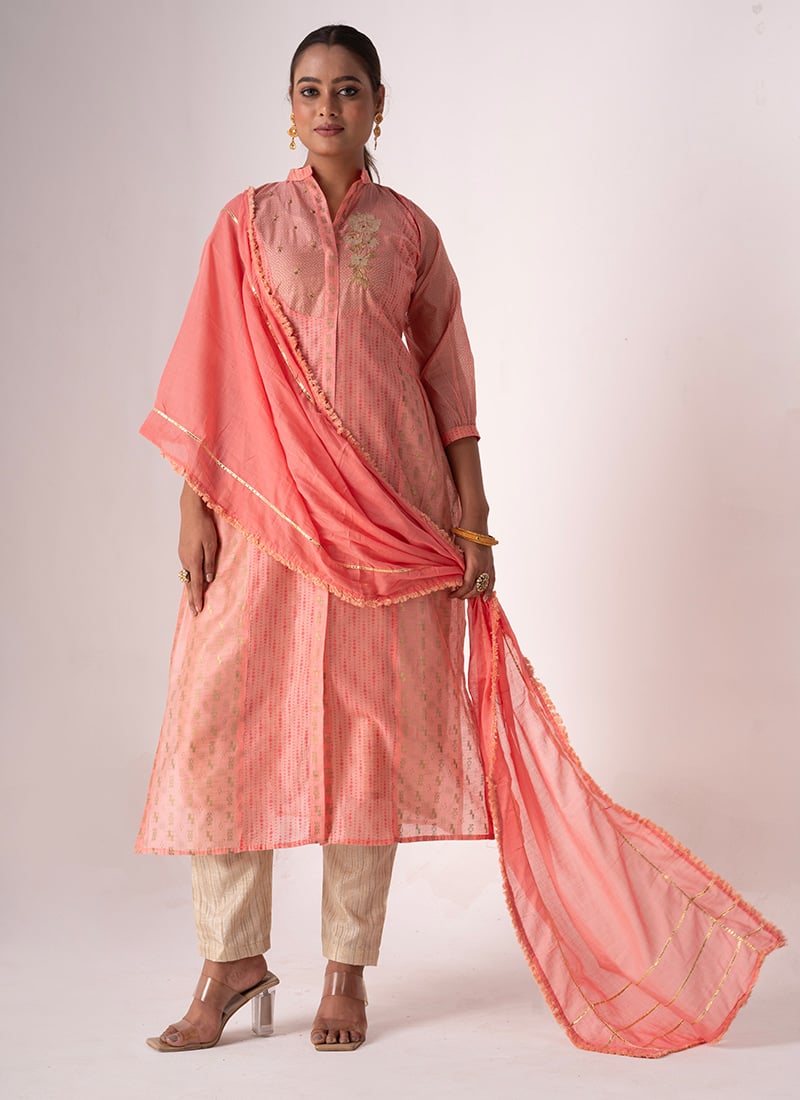 Straight Pant Suit With Dupatta In Pink Silk Printed Embroidered Party Wear