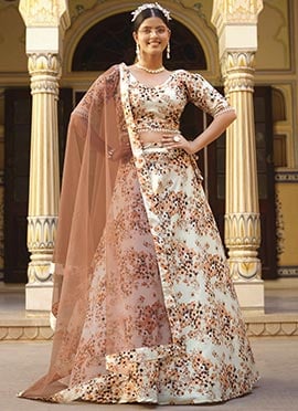 Striking Silk Floral Print Umbrella Lehenga