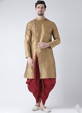 Stunning Beige Dupion Silk Embroidered Kurta Pyjama