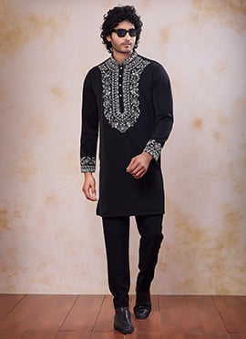 Stunning Black Armani Embroidered Thread Mirror Work Kurta Pyjama