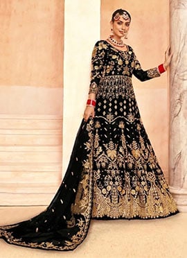 Stunning Black Net Embroidered Sequins Anarkali Suit
